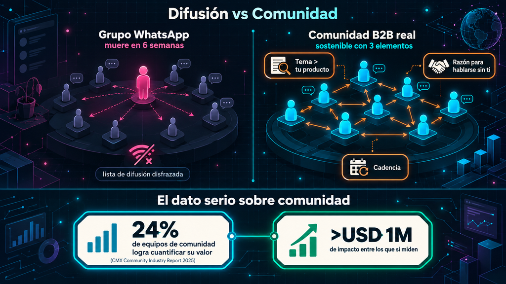 Diferencia entre un grupo de WhatsApp de clientes y una comunidad B2B real con propósito y ritmo definidos