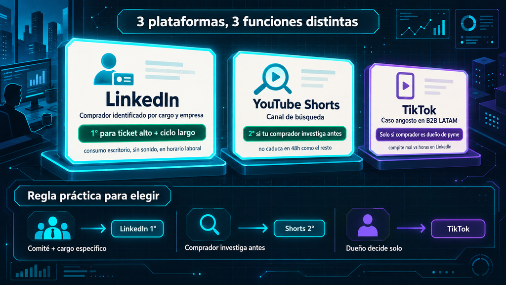Comparación de LinkedIn, YouTube Shorts y TikTok como canales de short form video b2b para pyme LATAM