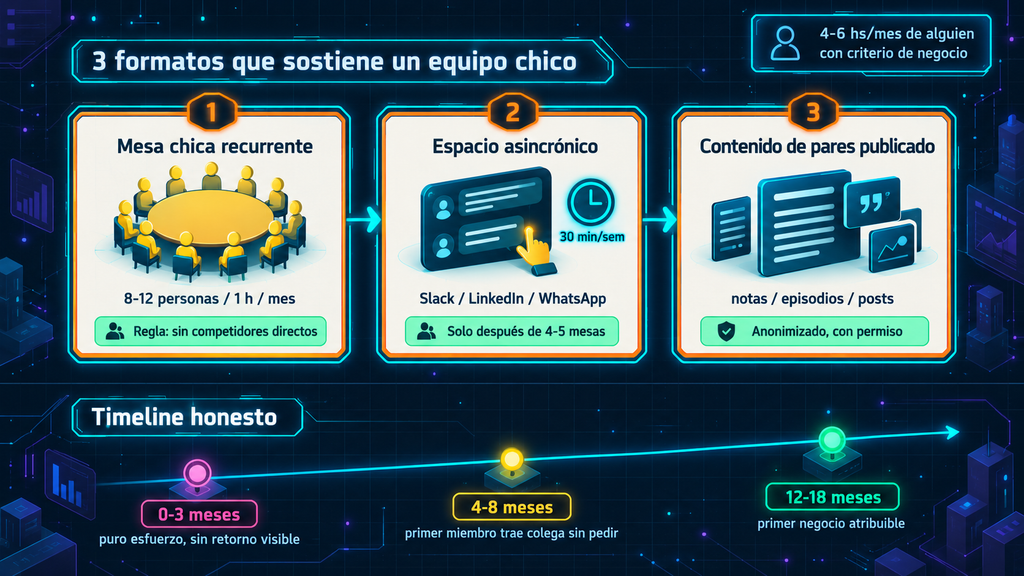 Los tres formatos de comunidad B2B que puede sostener una pyme con equipo chico sin community manager dedicado