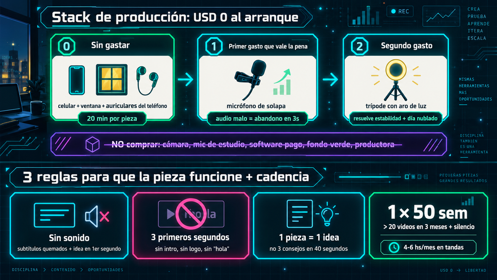 Stack de producción de video corto B2B desde USD 0 con celular, luz natural y edición gratuita para pyme